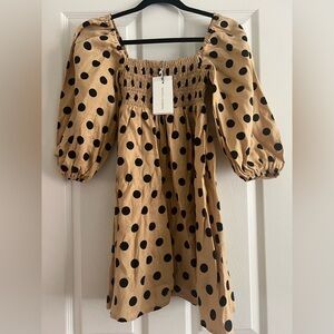 Faithfull the Brand Dallia Beige Polka Dot Mini Dress NWT